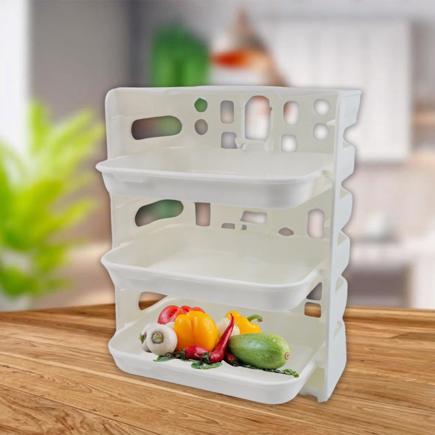Plastic 3 Layer Wall-Mounted Food Organizer Rack (1 Set) Plastic 3 Layer Wall-Mounted Food Organizer Rack (1 Set)